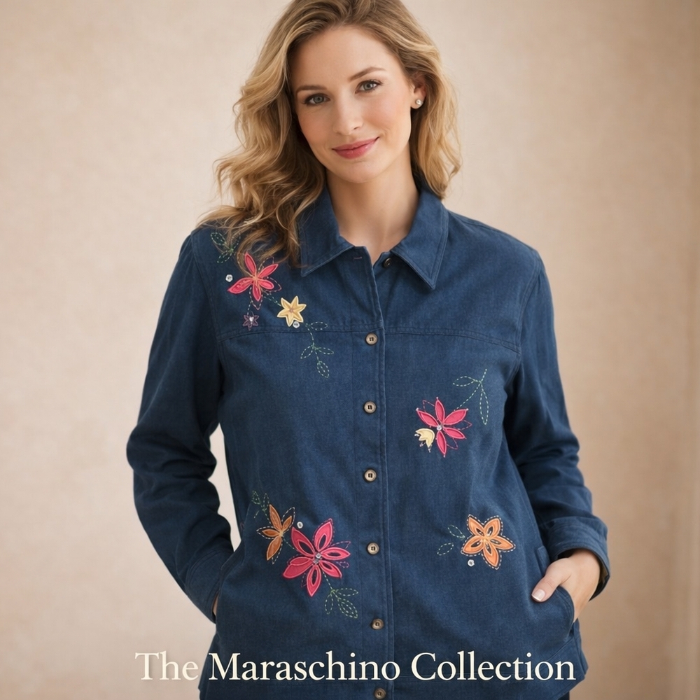 Alfred Dunner Vintage Floral Denim Shirt | Size 10
